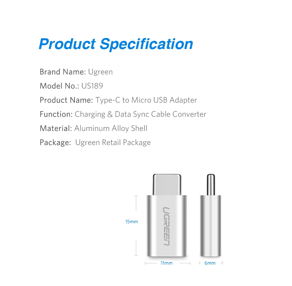 Ugreen usb micro адаптер micro usb к usb c адаптер для samsung s8 s9 sony huawei p20 sony xiaomi 8 type c зарядное устройство otg конвертер