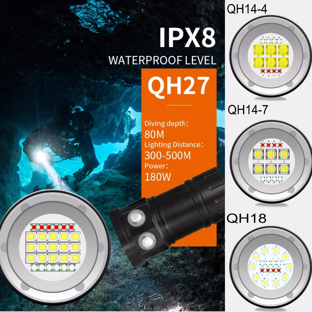 Tinhofire QH14/QH18/QH27 Водонепроницаемый IPX8 белый/красный/синий светодио дный Дайвинг