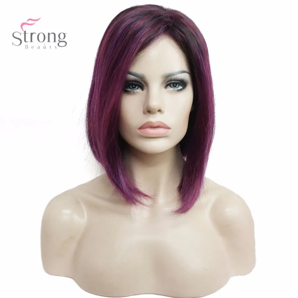 StrongBeauty женский парик синтетические волосы бордовый фиолетовый Средний Боб Прическа натуральный парик