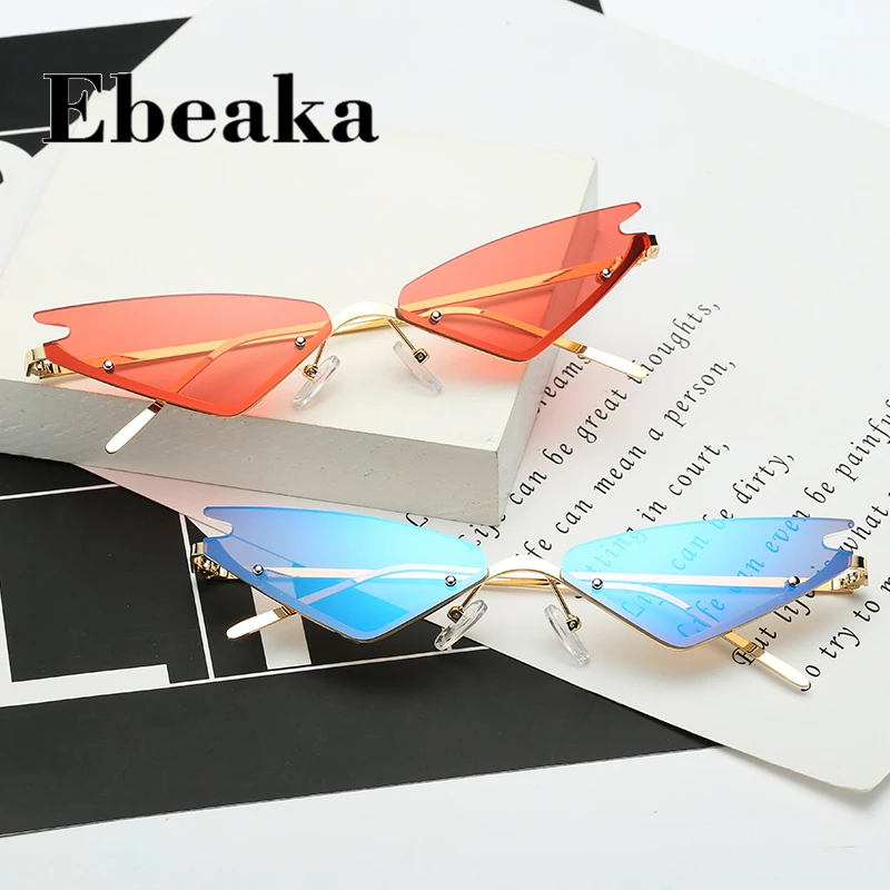 Ebeaka 2019 без оправы Солнцезащитные очки кошачий глаз Для женщин дизайнерская