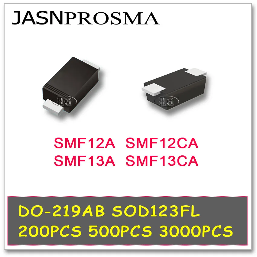 JASNPROSMA 200 шт. 500 3000 SOD123FL DO-219AB SMF12A SMF12CA SMF13A SMF13CA 1206 SMD TVS SMF | Электроника