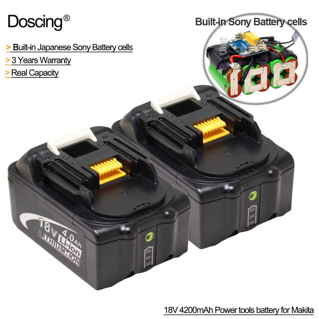 2Pcs 2 шт. Doscing BL1840 Батарея 18V 4200 мА/ч, LXT Перезаряжаемые батареи для Makita BL1860B BL1850B BL1840 BL1830 - Цвет: 2Pcs