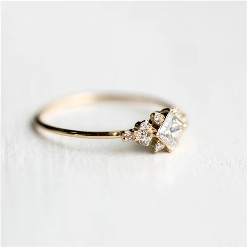 Geometric Square CZ Rings for Women Wedding Gold Color Rhinestone Female Finger ladys Charm Jewelry anillos R4 | Украшения и