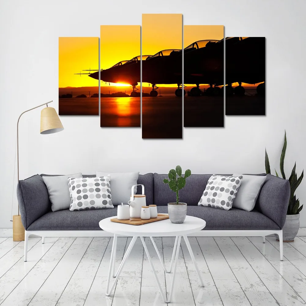 HD печать 5 шт. военные самолеты закат холст настенная живопись Домашний декор