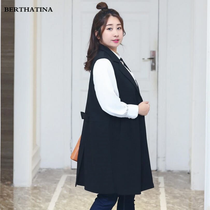 Женская Повседневная жилетка BERTHATINA Офисная Стильная однотонная черная длинная