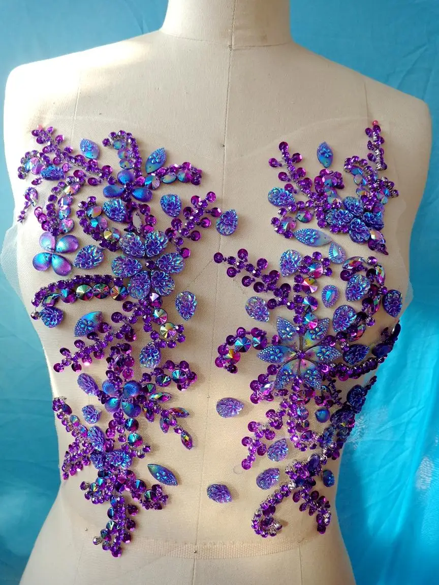 A181 хрустальные нашивки ручной работы пришивные стразы фиолетовая аппликация с