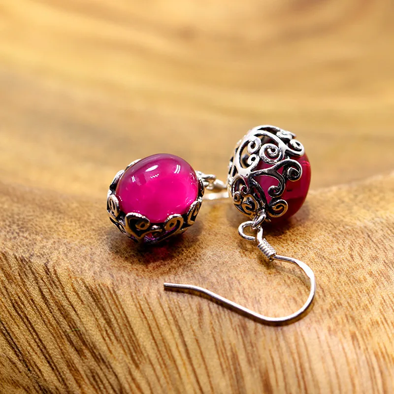 Женские серьги подвески из серебра 100% пробы с красным нефритом|drop earrings|earrings