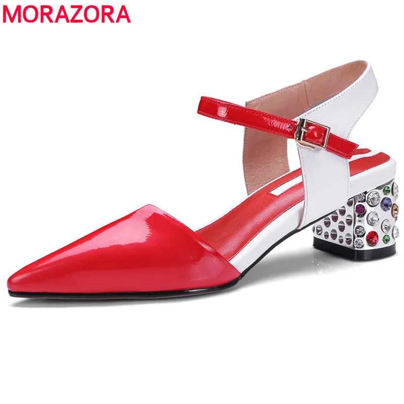 MORAZORA/2019 босоножки из натуральной кожи женская обувь с острым носком Стразы