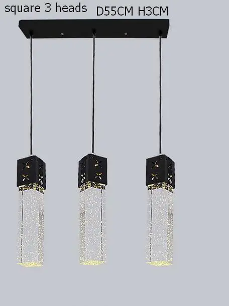 3head square black Хрустальный подвесной светильник 3 головы светодиодный светильник s Bubble современный кулон в форме колонны лампа пирамиды прозрачные подвесные лампы - Цвет корпуса: 3head square black