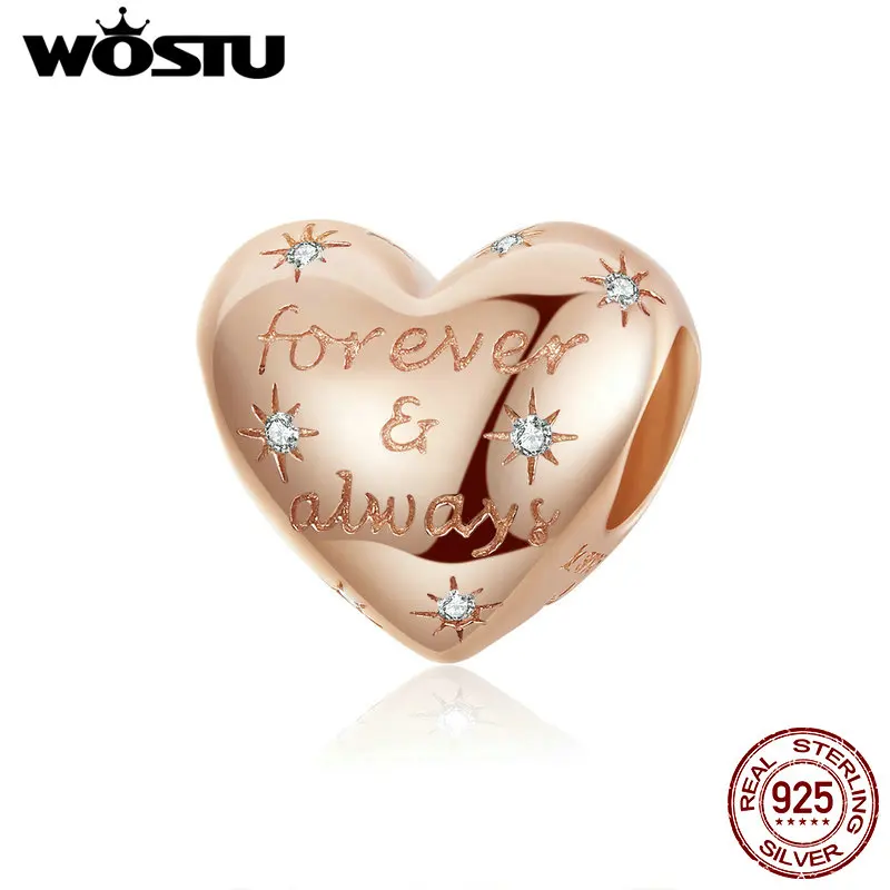 WOSTU бусины из розового золота Forever& Always, серебро 925 пробы, подвеска для оригинального браслета, сделай сам, изготовление ювелирных изделий, FIC1223