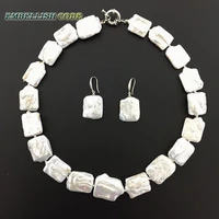 new kind pearl keishi necklace hook dangle earrings set white color real freshwater pearls big size rectangle shape punk style