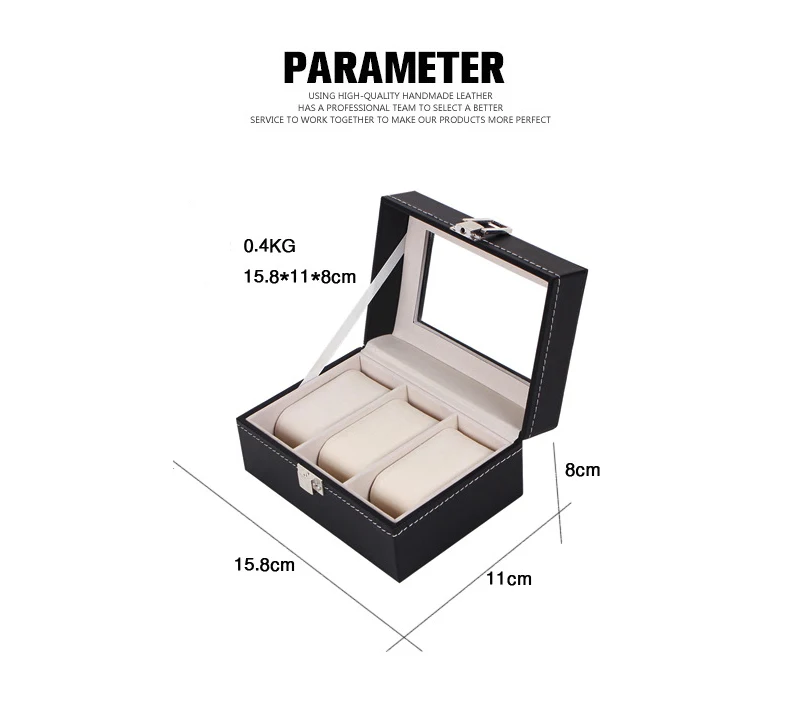 Кожаный чехол для часов с 3 ячейками черный органайзер хранения ювелирных