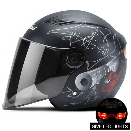 black gun with lamp Moto rcycle шлем 3/4 открытый шлем для скутера capacete moto rbike шлем модульный откидной шлем casco moto с объективом светодиодный свет - Цвет: black gun with lamp
