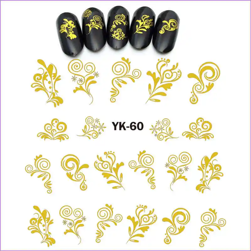 YK060 GOLD UPRETTEGO Золотые/серебряные Водные Наклейки металлические наклейки для ногтей цветы винтажные вихревые Цветочные абстрактные STRAMONIUM Лаванда YK55-60 - Цвет: YK060 GOLD