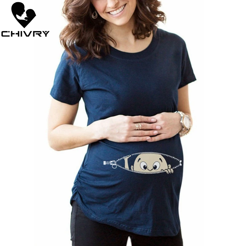 Chivry/Футболка для беременных; женская летняя повседневная Милая футболка с круглым вырезом и рисунком для малышей; футболки с короткими рукавами для беременных и мам; топы для беременных
