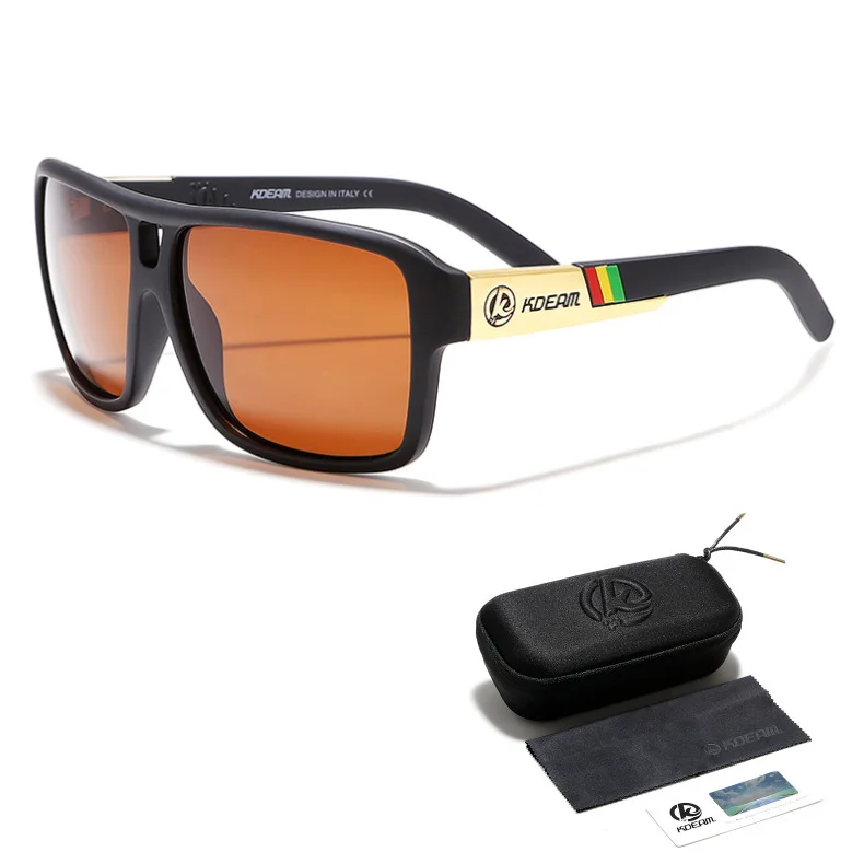 KDEAM Original Design Polarized Square Sunglasses Men Summer Outdoor& Travel UV Goggles Male Fashion Sports Style Shades RX63 - Цвет линз: C5 Black Frame Tea