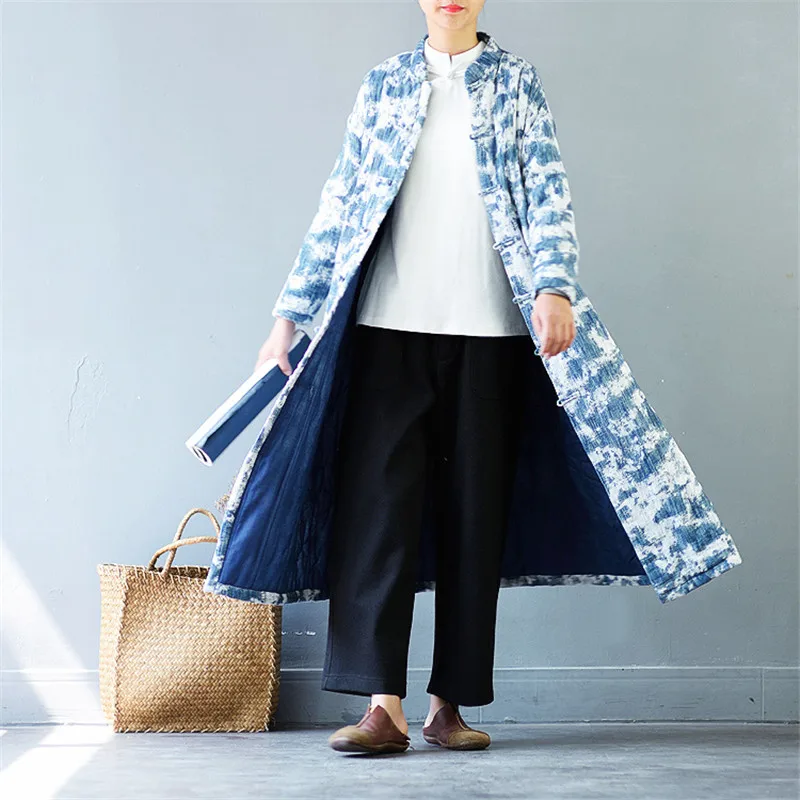 SCUWLINEN 2019 зимние женские куртки Винтаж принт с воротником стойкой свбодная