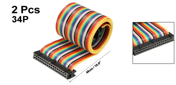 34pins 48cm Rainbow Uxcell 2 шт. серый/радужный 26/30/34pins 48/66/128 см длинные 2,54 мм Шаг IDC плоский кабель Dupont гибкая лента с разъемом - Цвет: 34pins 48cm Rainbow