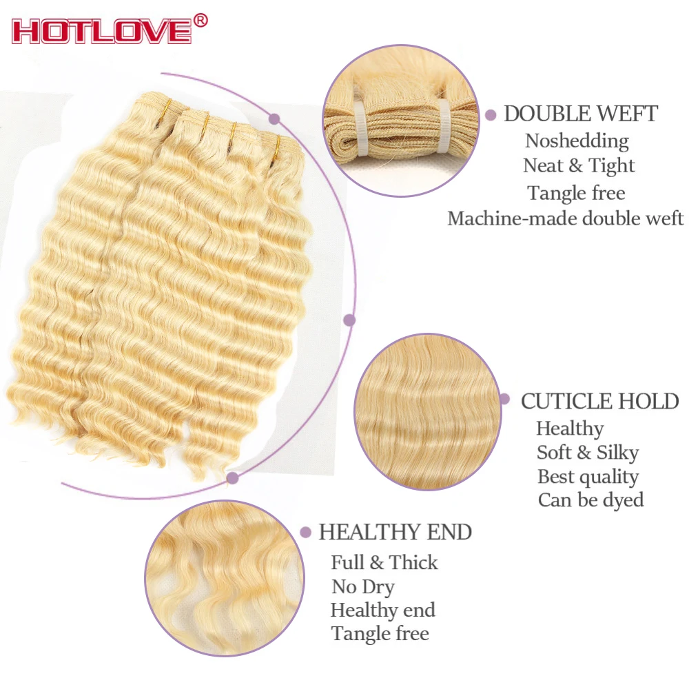 Loose Wave Deep 613 Blonde Bundles With Closure Free Part Malaysian Honey Human Hair Weave Remy | Шиньоны и парики