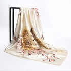 Платок женский Шелковый атласный с цветочным принтом, 90 х90 см