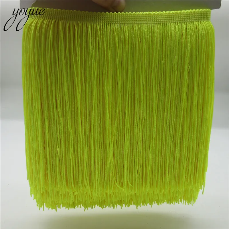 Fluorescent yellow YOYUE 1 ярдов/партия 20 см широкая кружевная бахрома отделка отделочная кисточка для DIY латинское платье сценическая одежда кружевные аксессуары лента - Цвет: Fluorescent yellow