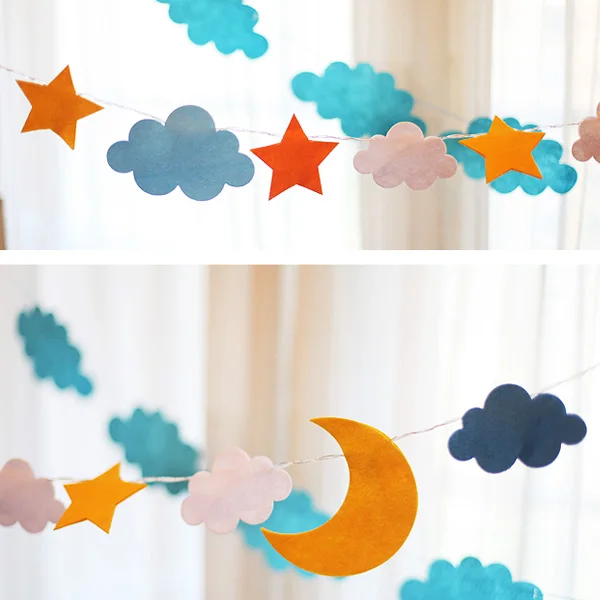 Фетровая гирлянда с питанием от 3 батареек AA в виде Луны звезды облаков для