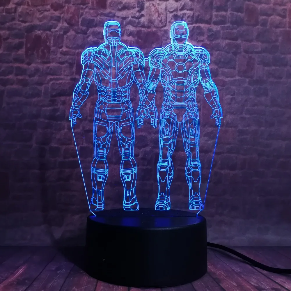 9 вариантов 3D светодиодный Железный человек Bulbing ночные светильники Иллюзия красочный градиент настольная лампа для спальни мальчиков Рождественский фестиваль подарки на день рождения