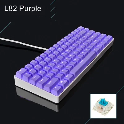 Многоцветный KANANIC 82 Ключ Белая подсветка USB Проводная Механическая клавиатура CIY Gateron синий переключатель, PBT брелки - Цвет: L82 Purple