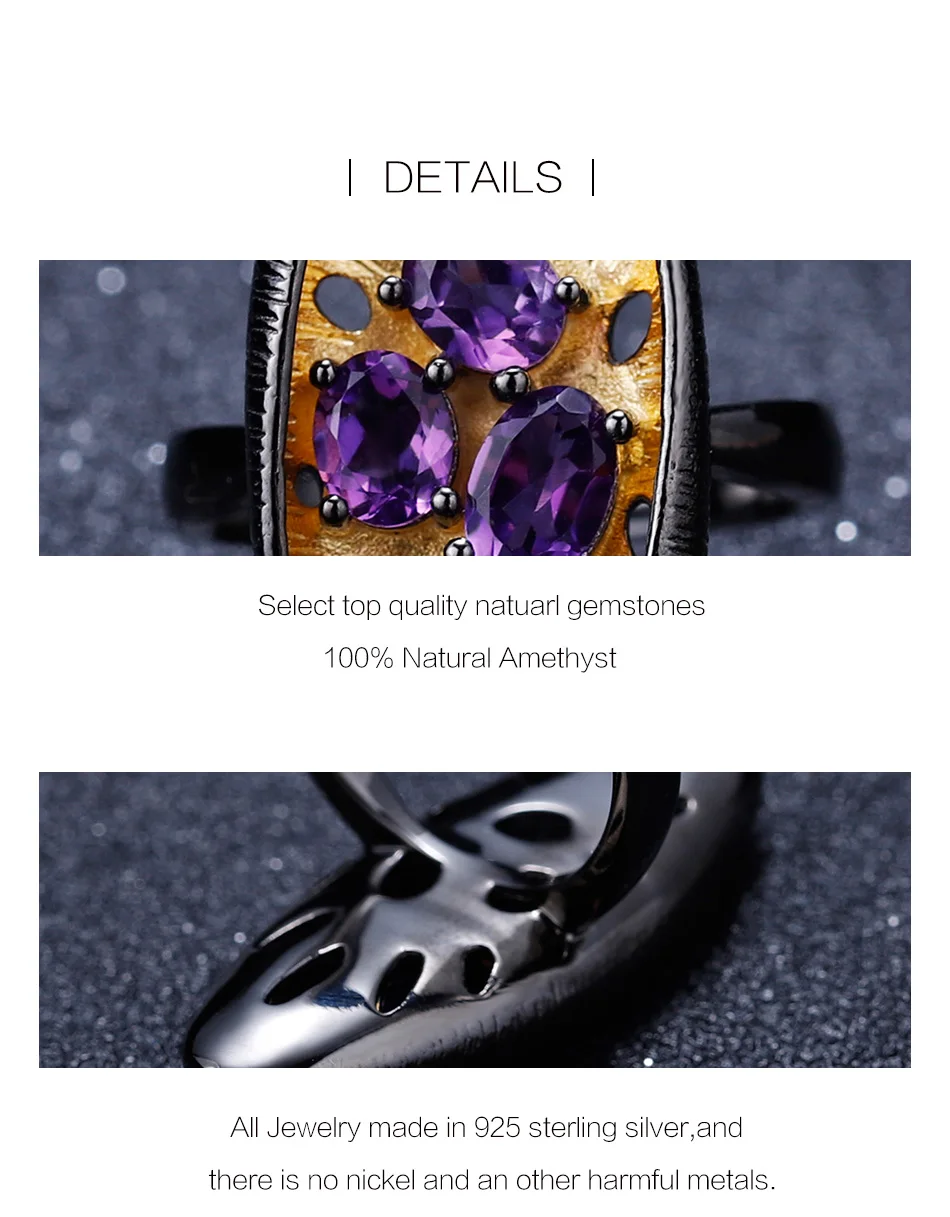 GEM'S BALLET 2.55Ct натуральный аметистовый драгоченный камень ручной работы ювелирные изделия с лимонами Набор 925 пробы Серебряное кольцо серьги набор украшений для женщин