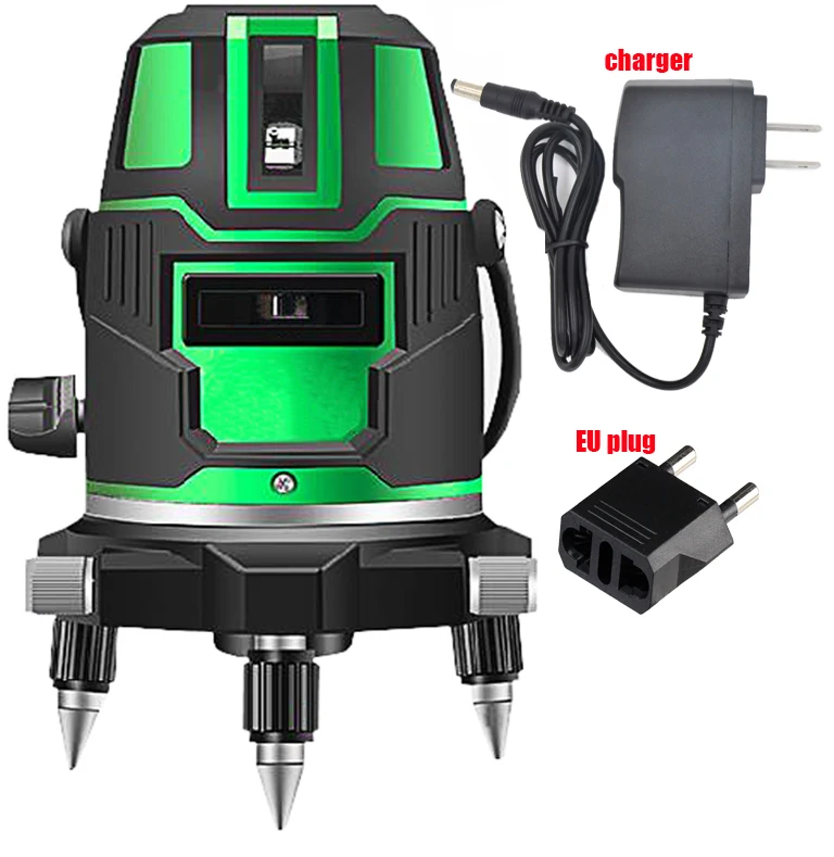 5 lines 6 points green laser level 360 degrees rotary outdoor mode - receiver and tilt slash available auto line | Инструменты