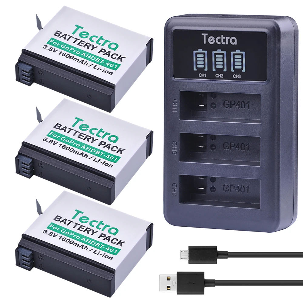 

3PCS AHDBT-401 AHDBT 401 AHDBT401 Camera Battery +LED USB 3-Slot Charger For Go Pro GoPro Hero 4 Hero4 HERO4 Sport Action Camera