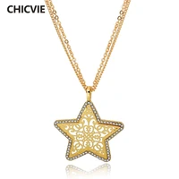 chicvie gold color star long pendants necklaces for women crystal statement necklace 2017 new love ethnic jewelry accessories