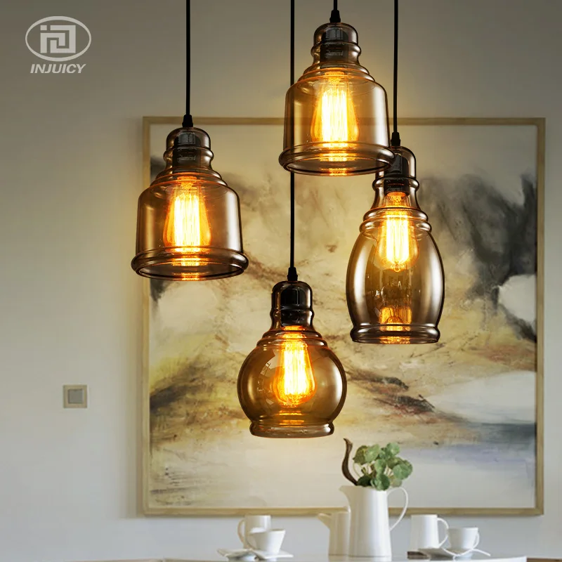 

Loft Vintage Simple Industrial Pendant Lamp Nordic Wine Bottles Glass Droplight Balcony Dining Room Cafe Bar Store LED Lighting