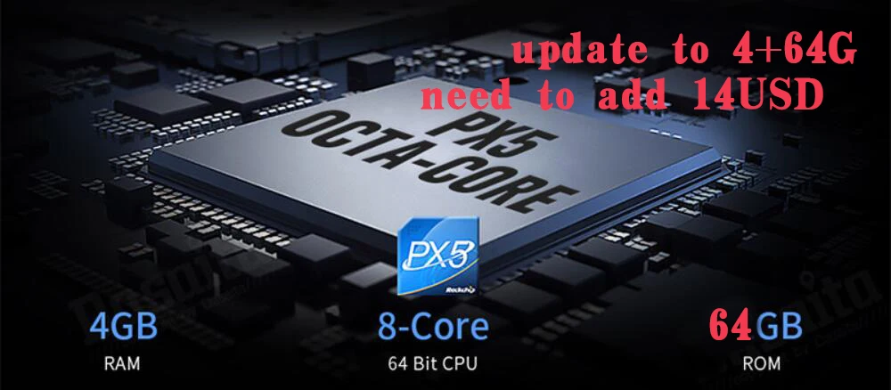 Для gyrnavi устройства 4G+ 32G обновление до 4+ 64G PX5 OCTA CORE, не продается отдельно