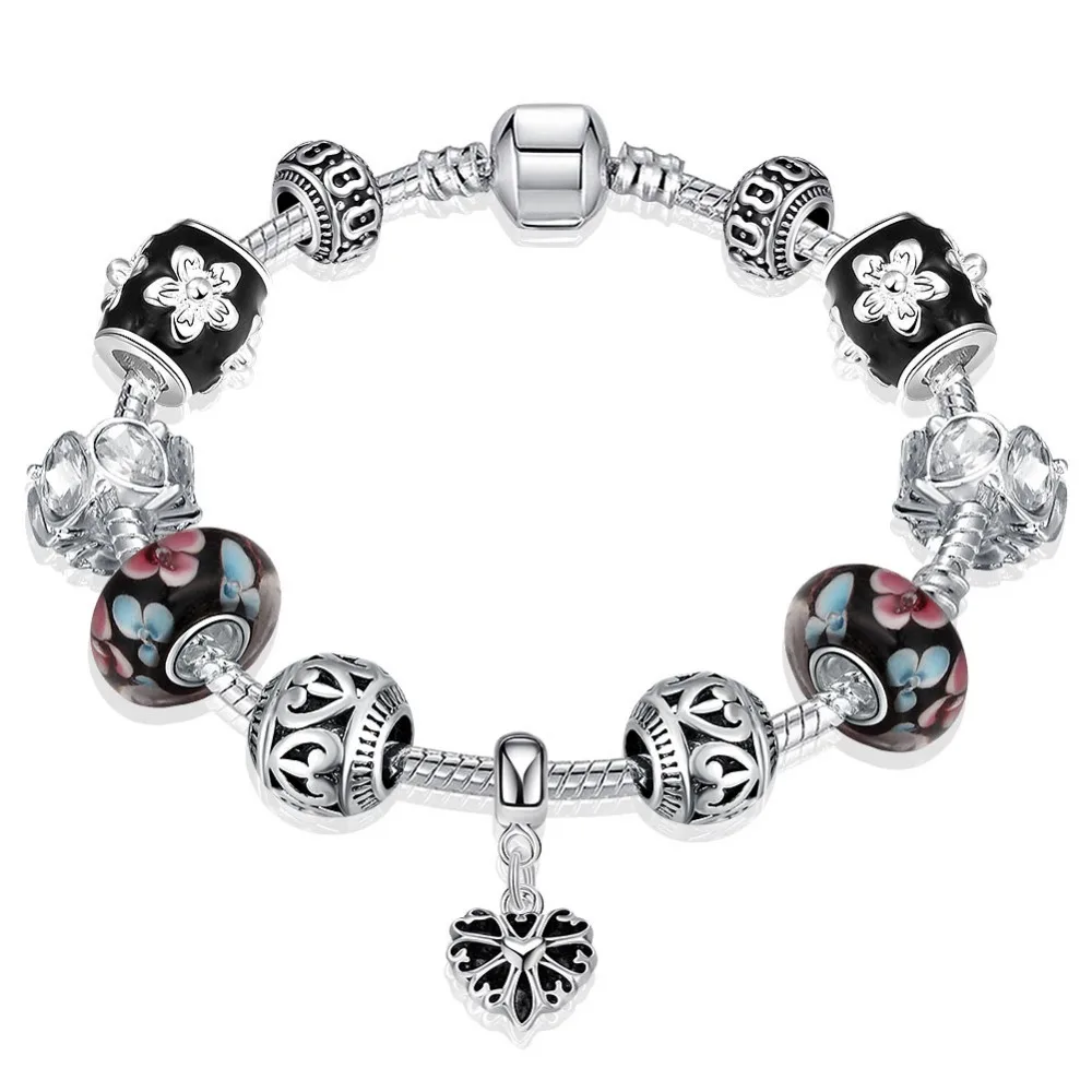 Bijoux En АргентА 925 высокое качество белый цветок черные стеклянные бусины подходят
