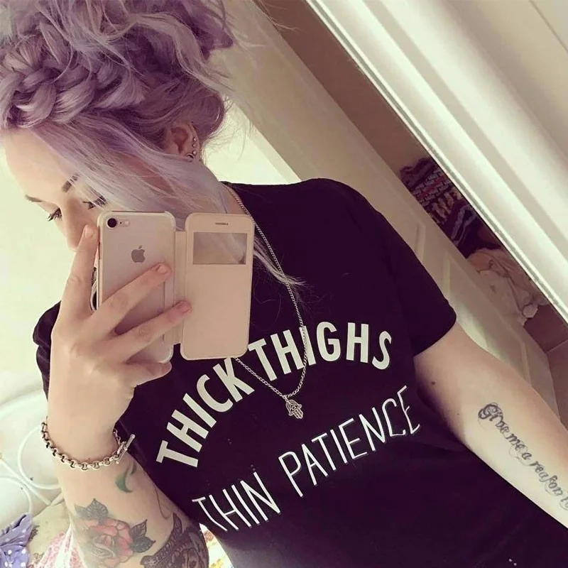 

THICK THINGS THIN PATIENCE Women Fashion Letters Printed T-shirt funny grunge aesthetic slogan tumblr goth women shirt tees tops