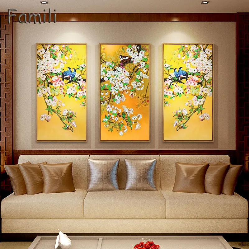 

Chinese Style Bird Yellow Plant Landscape Combination Canvas Art Print Painting, Wall Picture For Living Room Home Decor
