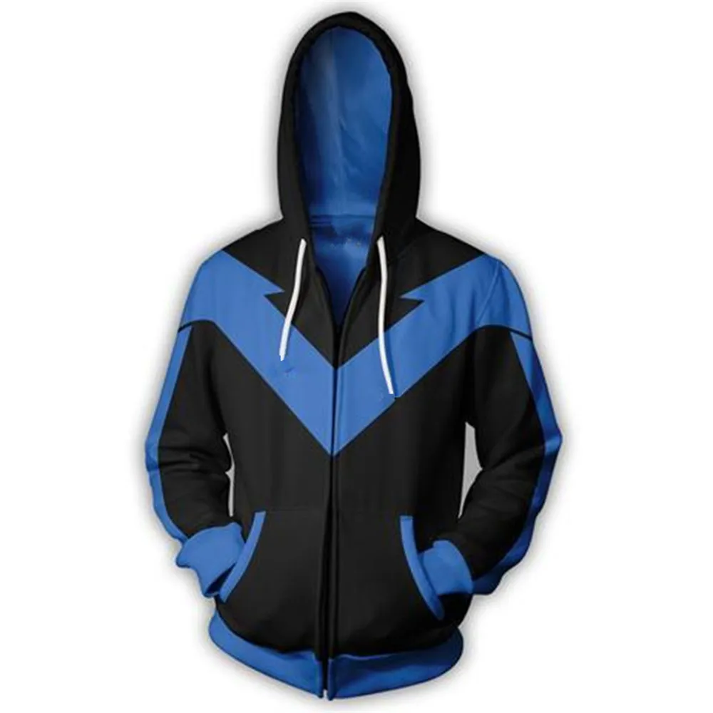 Мужской костюм nightwing толстовка на молнии с капюшоном и 3D принтом осень зиму
