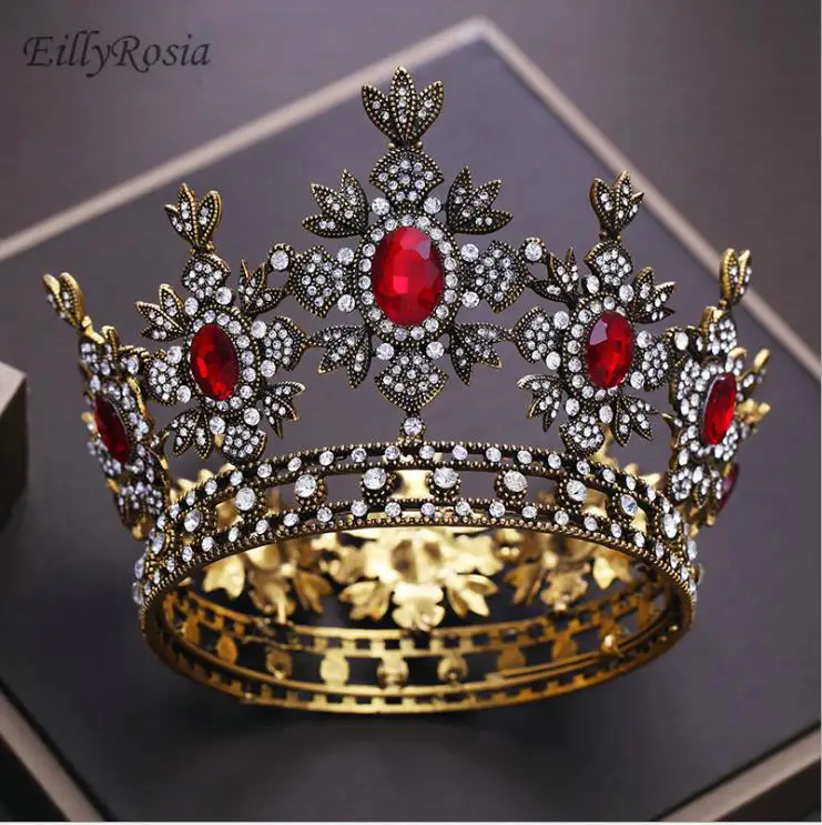 Барокко свадебная корона с большими красными кристаллами прозрачные стразы
