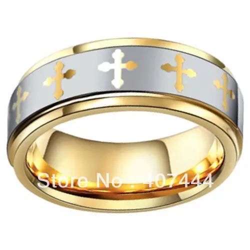 

Free Shipping Cheap Price USA Canada Russia Brazil Hot Sales 8MM Golden Multi Cross Tungsten Carbide Wedding Ring USsize 6-13