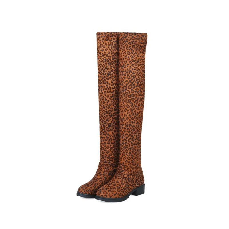 Leopard with Fur ORCHA LISA/женские ботфорты для девочек; теплая зимняя обувь на низком каблуке; леопардовые сапоги с круглым носком; Botas Mujer; C825 - Цвет: Leopard with Fur