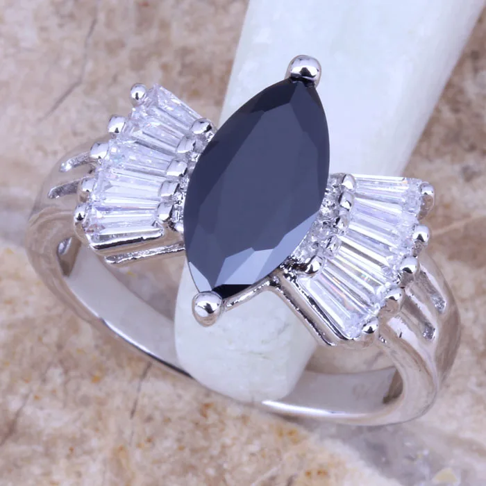 Женское посеребренное кольцо с черным фианитом размеры 6 / 7 8/9 R0529|ring size|jewelry ringsring