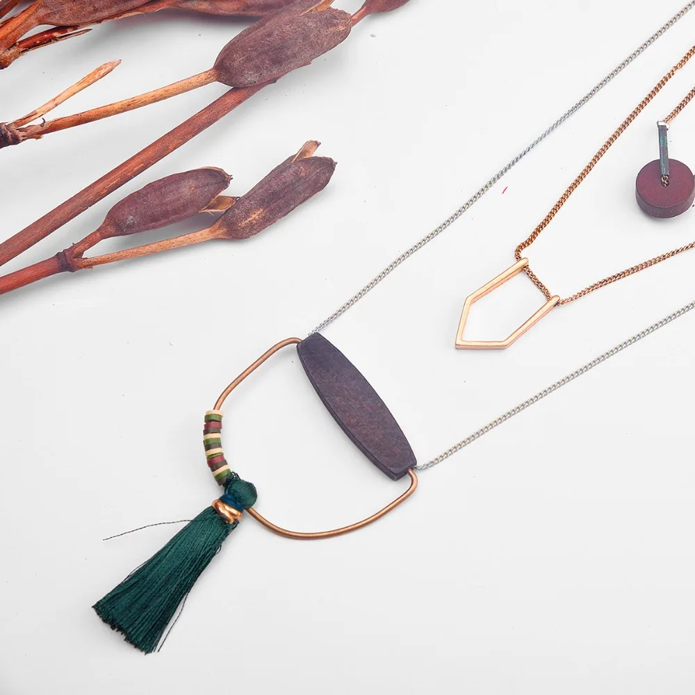 Женское многослойное ожерелье и подвеска винтажное Золотое геометрическое