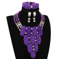 dudo store african tribal jewelry purple green and red chunky choker necklace set 3 layers bridal set crystal beads 2019 new