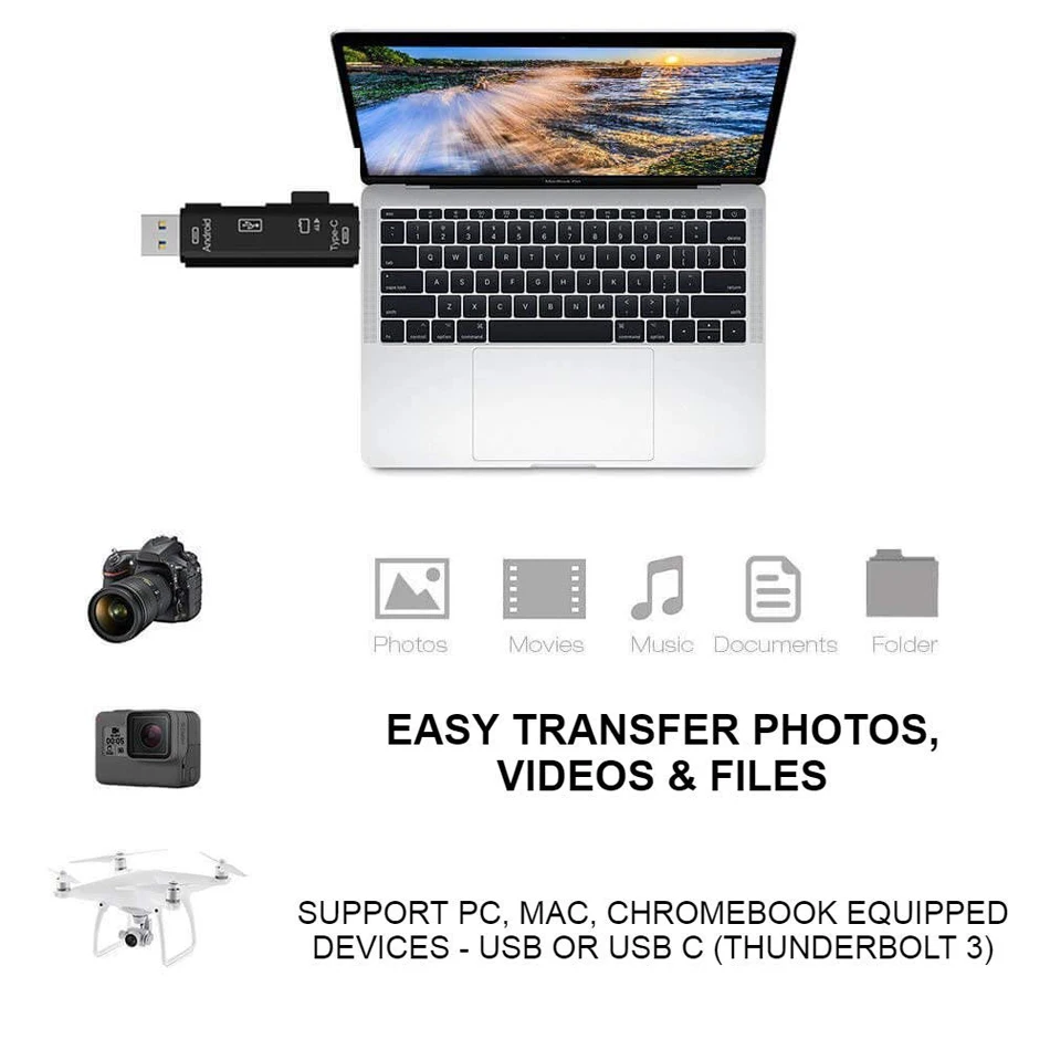 Raugee type C и Micro USB OTG карта адаптер 3 в 1 USB-C-ридер флэш-накопитель TF разъем для чтения для мобильного телефона ПК Mac компьютера