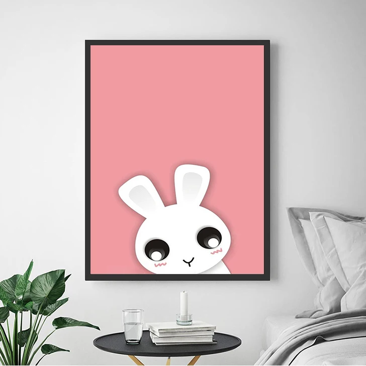 Постеры и печати Nordic Style с розовыми кроликами для детского украшения стены изображения на холсте, декор девочек, подарок.
