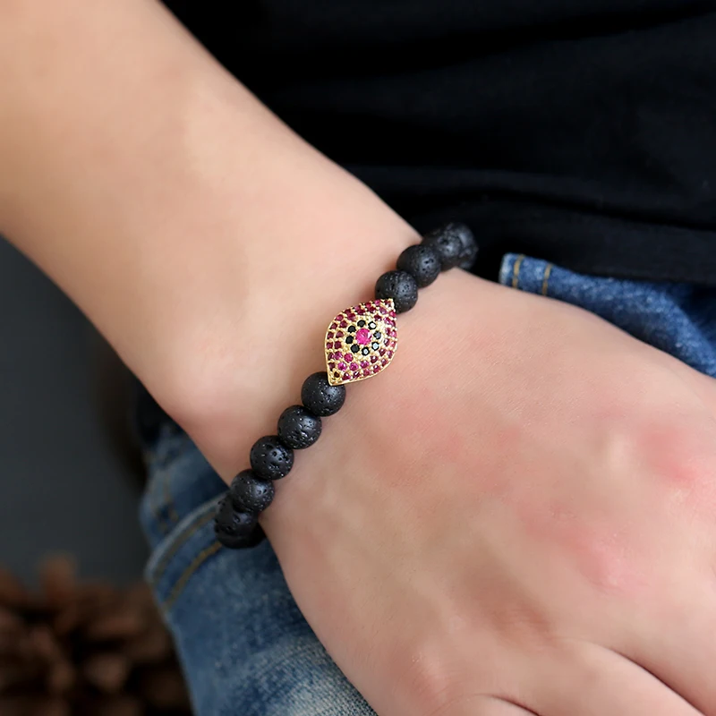 MOREON браслет из бусин с бусинами вулкана лавы маленькими медными цирконами модная