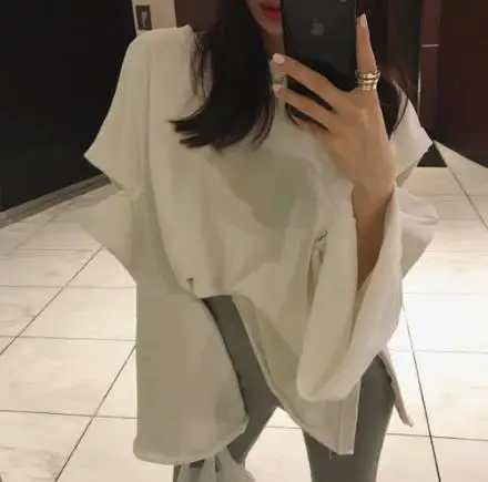 Осень зима 2019 толстовки с капюшоном в Корейском стиле свободные свитеры дырками