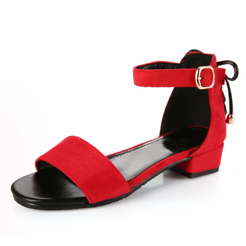 Girls Open Toe Casual Sandals Princess Low Heels Buckle Dress Shoes Kids Students Lace Up Soft Party AA51334 |