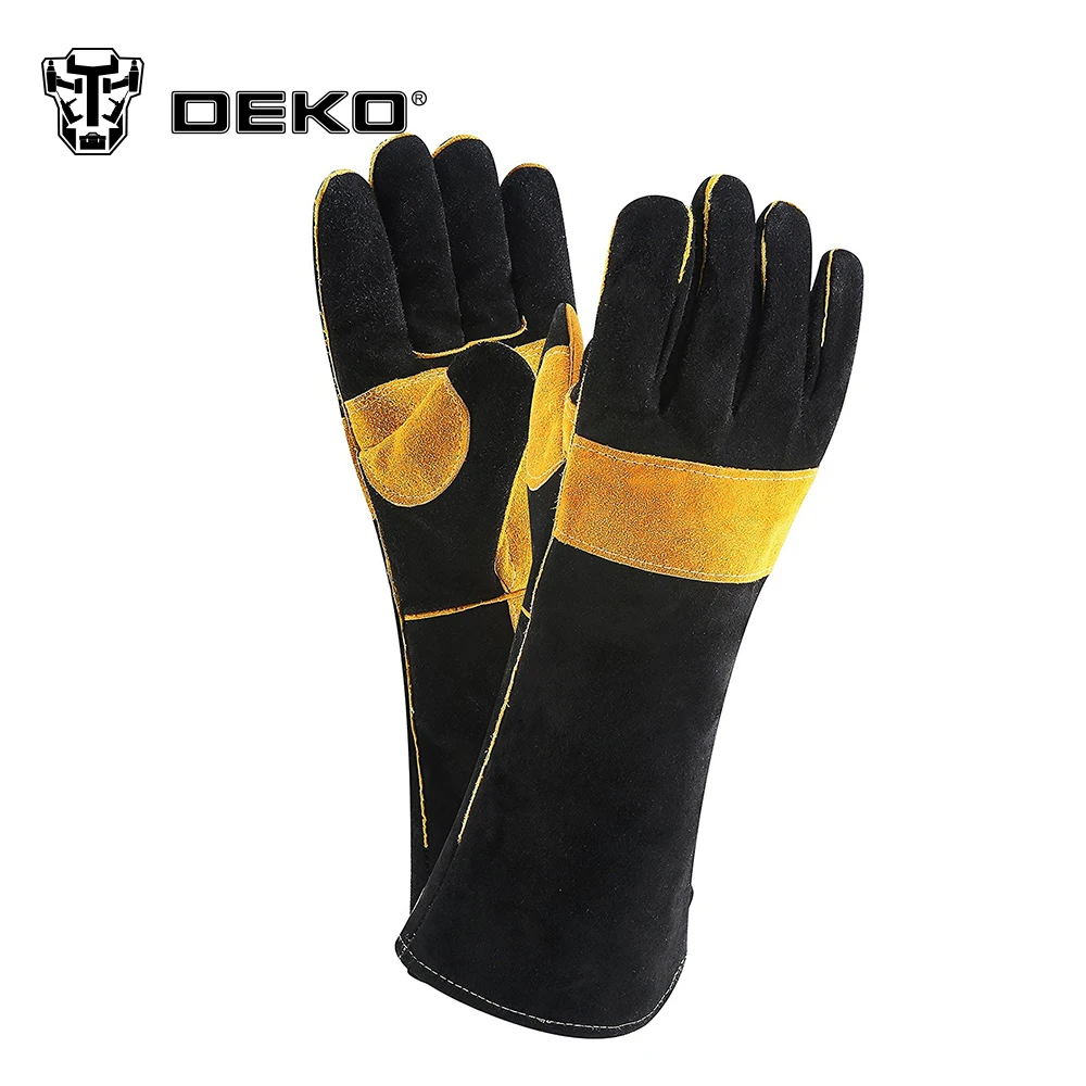 Фото DEKO 15 Inch Leather Welding Gloves for DIY Wood Working/Fireplace/Stove/BBQ/Gardening/Welding Work Gloves for TIG/MIG Welders №2